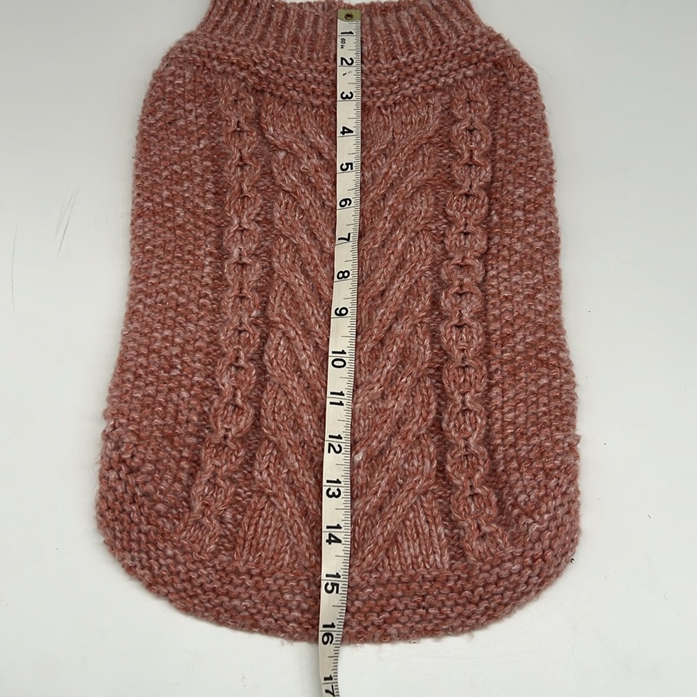 Rachel Zoe Heavy‎ Cable Knit Dog Sweater Marled Burnt Orange Mock Turtleneck M - Picture 8 of 10